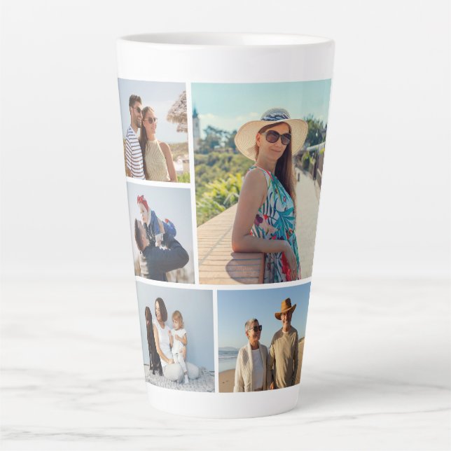 Caneca De Café Latte Crie sua própria colagem de fotos (Frente)