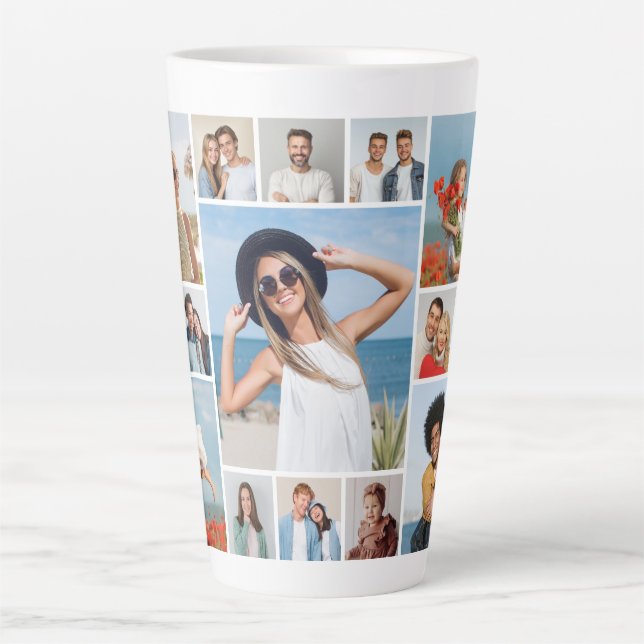 Caneca De Café Latte Crie Sua Própria Colagem De Fotos 15 (Frente)