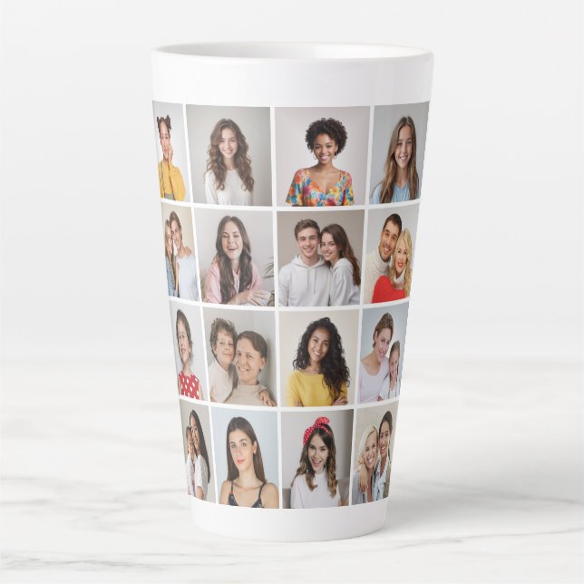 Caneca De Café Latte Crie Sua Própria Colagem De Fotos 16 (Frente)