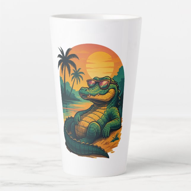 Caneca De Café Latte Crocodilo de Verão sem fim - Retro (Frente)
