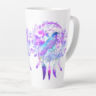 Caneca De Café Latte Crow Dreamcatcher Blue Purple Floral