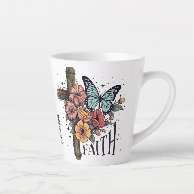 Caneca De Café Latte Cruz da Fé Floral (Direita)
