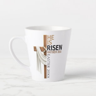 Caneca De Café Latte Cruz de Páscoa Vintage Personalizada Ele Ressuscit