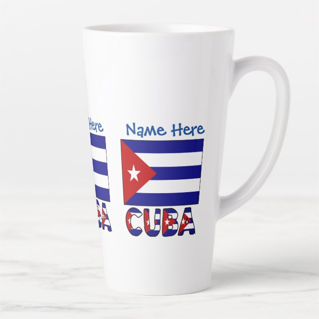 Caneca De Café Latte Cuba e a bandeira azul escura cubana personalizada (Direita)