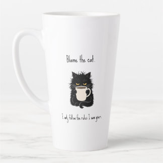Caneca De Café Latte Culpe o Gato Amante de Gato Preto Engraçado
