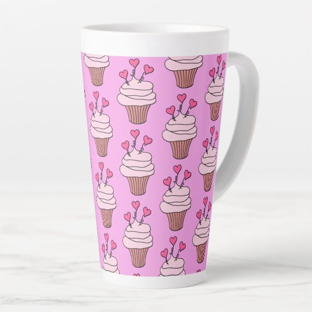 Caneca De Café Latte Cupcakes cor-de-rosa (Ângulo direito)