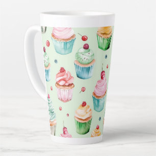 Caneca De Café Latte Cupcakes De Aniversário Rosa Hortelã Pêssego