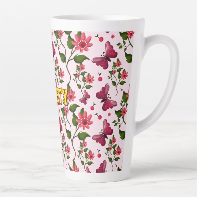 Caneca De Café Latte Custom floral butterfly pattern  (Direita)
