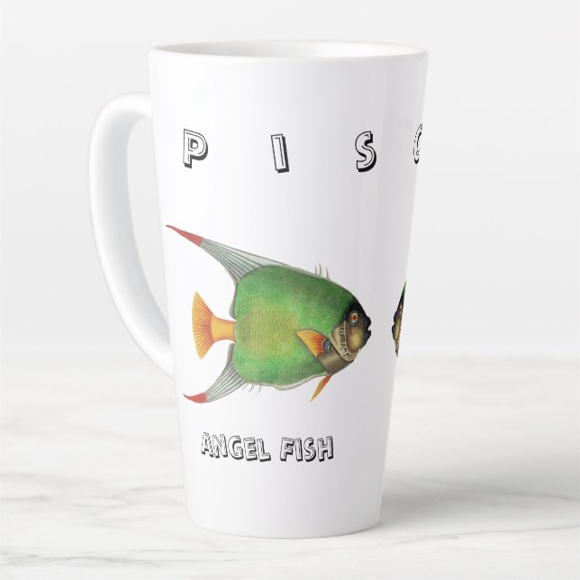 Caneca De Café Latte Custom Green Angel Fish Pisces Astrological Sign (Ângulo esquerdo)