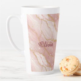Caneca De Café Latte Custom Modern Rose Quartz Marble Gold Glitter