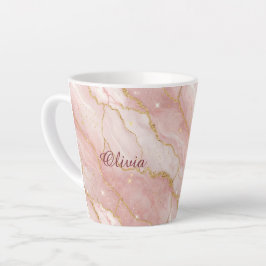Caneca De Café Latte Custom Modern Rose Quartz Marble Gold Glitter