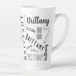 Caneca De Café Latte Custom Name Brittany Black White