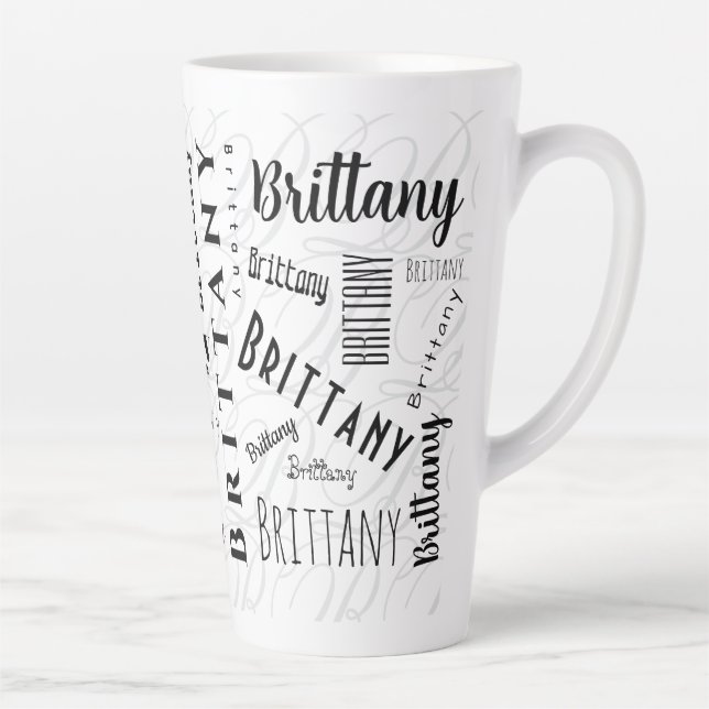 Caneca De Café Latte Custom Name Brittany Black White  (Direita)