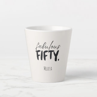 Caneca De Café Latte Custom Name Fabulous Fifty Beige Black Typography