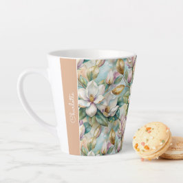Caneca De Café Latte Custom Pattern Elegant Magnolia Flowers