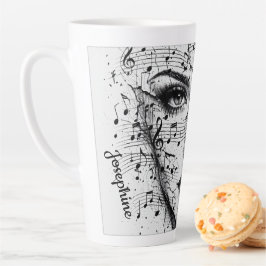 Caneca De Café Latte Customized Music Sheet Face Art Black White Artist