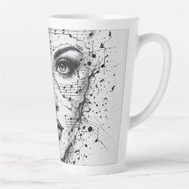 Caneca De Café Latte Customized Music Sheet Face Art Black White Artist