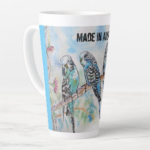 Caneca De Café Latte Cuta De Pássaro De Aquarela Do Orçamento Feita Na