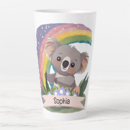 Caneca De Café Latte Cute Baby Koala Rainbow Nome Personalizado