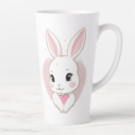 Caneca De Café Latte Cute Bunny Holding Heart | Romantic Design