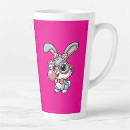 Caneca De Café Latte Cute Bunny with Glasses Blowing Bubble Gum
