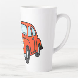 Caneca De Café Latte Cute Cartoon Mechanic with Red Car Illustration