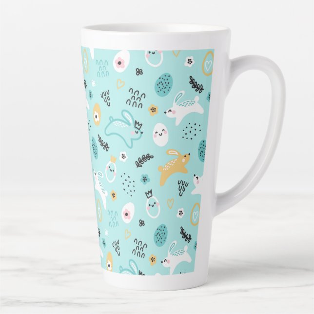 Caneca De Café Latte Cute Easter Bunny Pattern Kawaii Rabbits Eggs  (Direita)