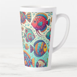 Caneca De Café Latte Cute Fish Splash Latte Cup Ocean Vibes