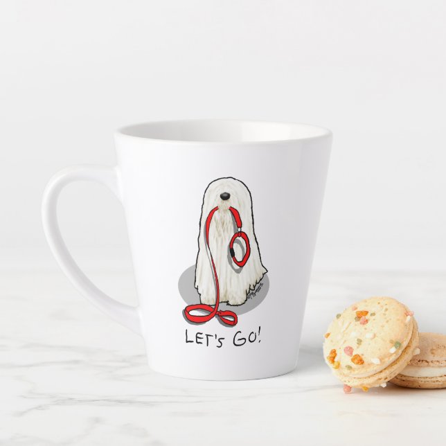Caneca De Café Latte Cute Funny Let's Go! Walk Komondor Dog with Leash (In Situ)