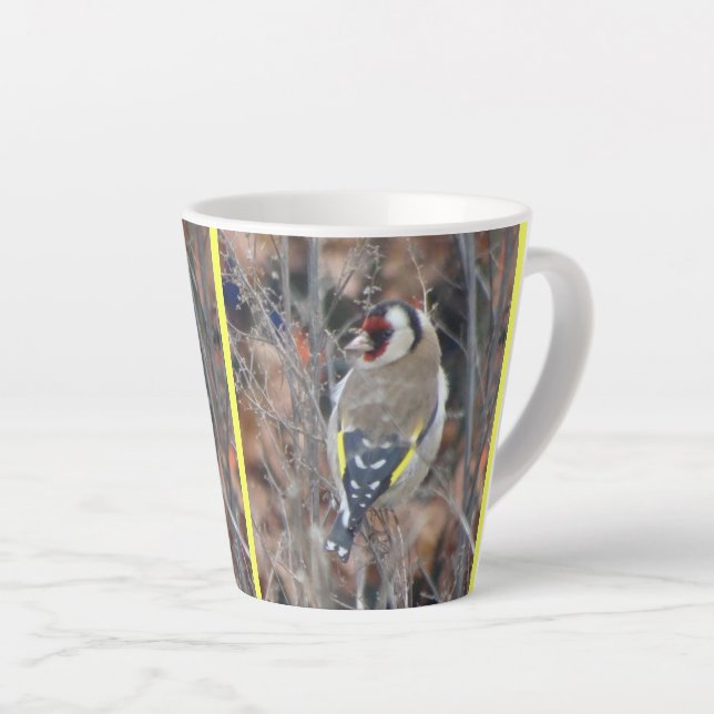 Caneca De Café Latte Cute Goldfinch. Mug Lateral de Cor BG (Ângulo direito)