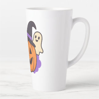 Caneca De Café Latte Cute Halloween Pumpkin with Witch Hat – Ghost & Ba