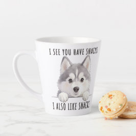 Caneca De Café Latte Cute Husky Dog Snacks Quote Funny Minimalist