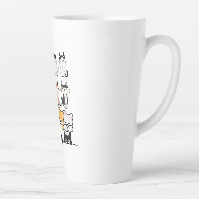 Caneca De Café Latte Cute Illustrated Cat Squad on Black Background (Direita)