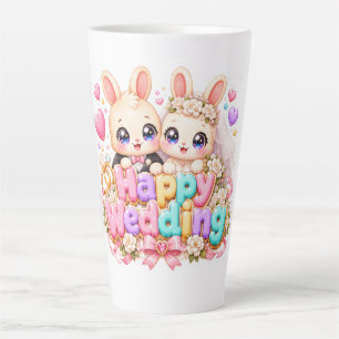Caneca De Café Latte Cute Kawaii Casal de Coelho de Casamento Feliz Ros