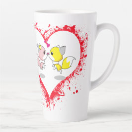 Caneca De Café Latte Cute Kawaii Foxes Kissing Heart Splatter Mug