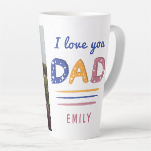 Caneca De Café Latte Cute Love You Colortive Typografia Foto Pai Colori