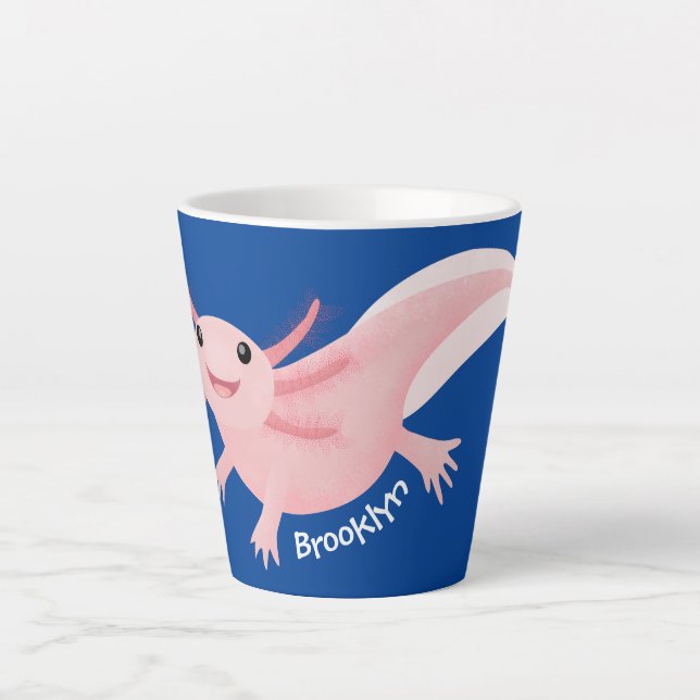 Caneca De Café Latte Cute pink happy axolotl (Frente)