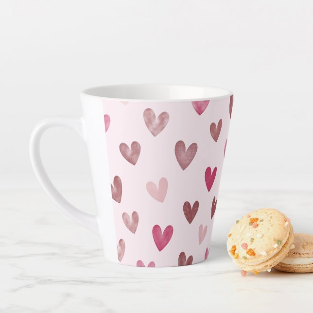 Caneca De Café Latte Cute Pink Heart Pattern – Romantic &Stylish Design (In Situ)
