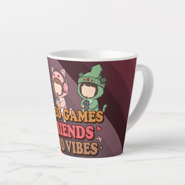 Caneca De Café Latte Cute Pixel Gamer Friends Art Piece (Ângulo direito)