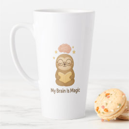 Caneca De Café Latte Cute Reading Bear — My Brain Is Magic Motivational