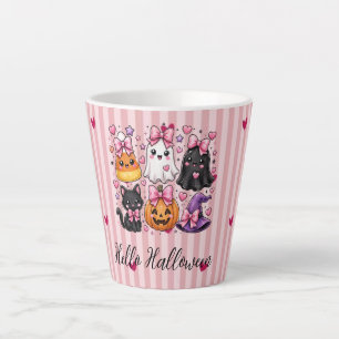 Caneca De Café Latte Cute Rosa Listrado Olá Personagens de Halloween La