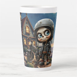 Caneca De Café Latte Cute Skull Biker | Passeio ao Luar pelo Deserto