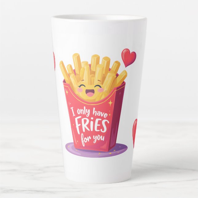 Caneca De Café Latte Cute Valentine French Fries Pun (Frente)