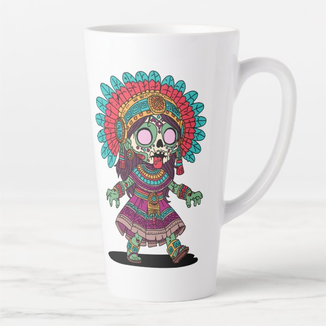 Caneca De Café Latte Cute Zumbi Asteca (Direita)
