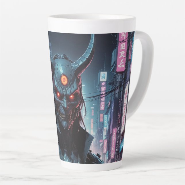 Caneca De Café Latte Cyberpunk Demon Samurai (Ângulo direito)