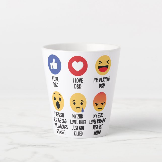 Caneca De Café Latte D&D Emojis (Frente)