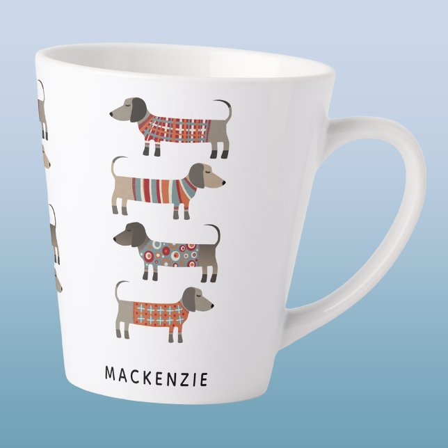 Caneca De Café Latte Dachshund Cachorro Salsicha Personalizado (Criador carregado)