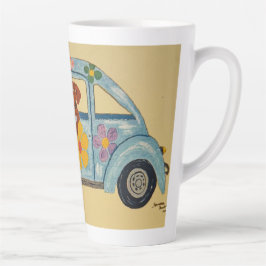 Caneca De Café Latte Dachshund no carro hippie