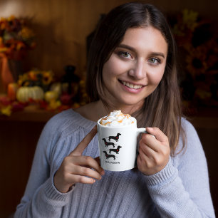 Caneca De Café Latte Dachshund Sausage Coração de Cão Personalizado