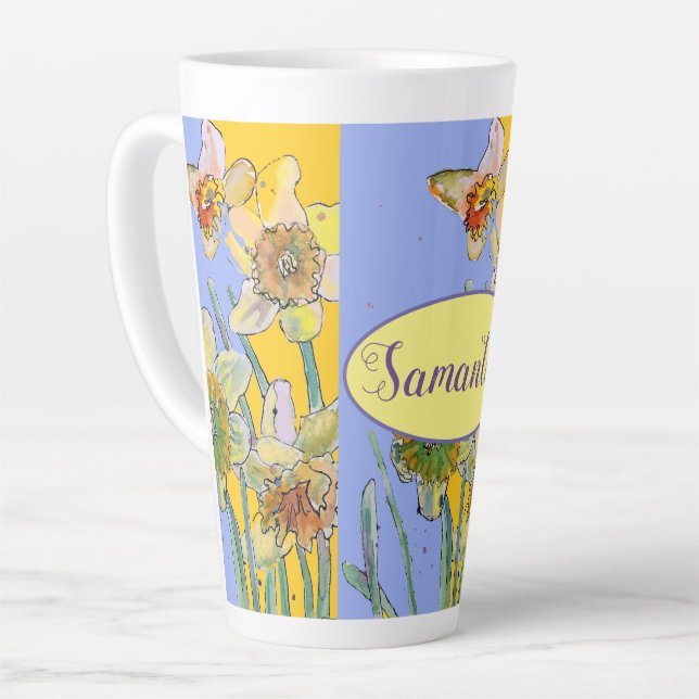 Caneca De Café Latte Daffodil Pintura Mão Pintada Lã Flórida (Ângulo esquerdo)